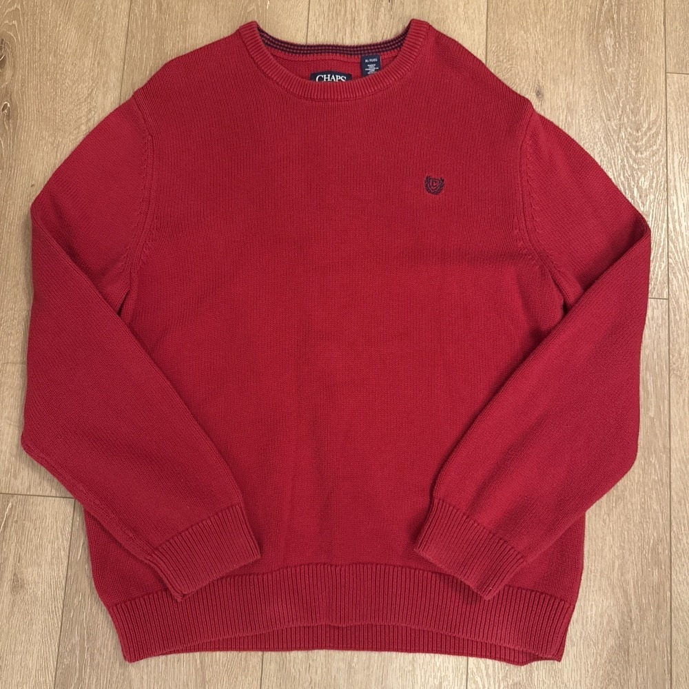 Chaps Ralph Lauren Men's Red Crewneck Sweater XL 100% Cotton Classic Fit EUC